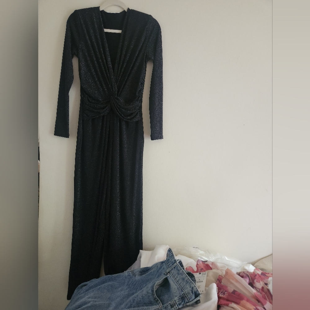 h&m glittery jumpsuit  with long sleeves black sz S,M,L,XL, XXL - Picture 5 of 16